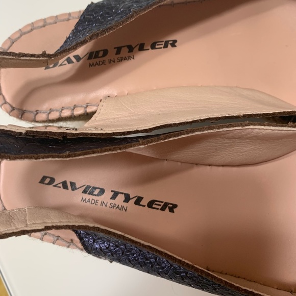 Stunning David Tyler Made In Spain Navy Leather Espadrilles Wedges (SZ 38) - Picture 6 of 7